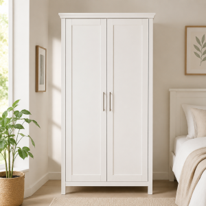 2-Door Armoire - Shaker Style, White, Adjustable Shelves