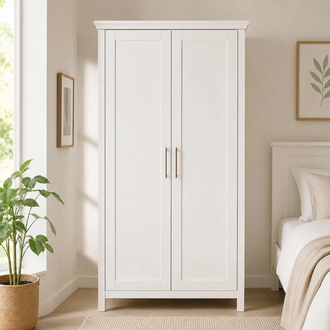 2-Door Armoire - Shaker Style, White, Adjustable Shelves