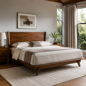 Mid-Century Platform Bed - Walnut, Tapered Headboard, King