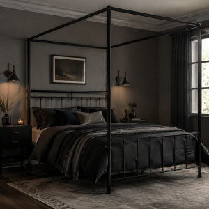 Canopy Bed - Metal Frame, Matte Black, Queen