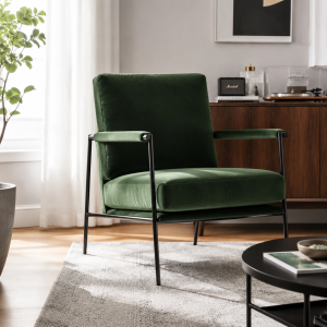 Mid-Century Armchair - Velvet, Iron Frame, 24"W x 30.5"H