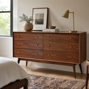 6-Drawer Dresser - Mid-Century Modern, Walnut, Tapered Legs
