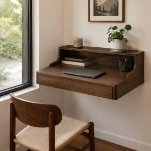 Floating Desk - Wall-Mounted, Walnut, Fold-Down, 36"W