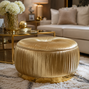 Velvet Pouf - Gold, Metallic Finish, 18"D