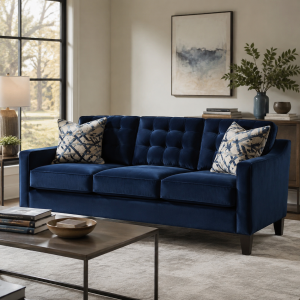 Tufted Velvet Sofa - Blue, 3-Seater, Track Arms, 86"W x 30"H