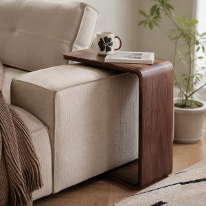 C-Shape Side Table - Walnut, Snugs Over Sofa, 18"W