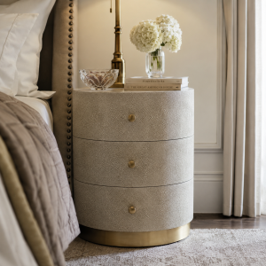 Drum Side Table - Faux Shagreen, Brass Base, 20"D