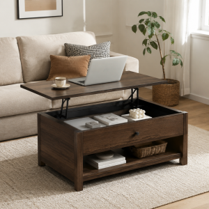 Lift-Top Coffee Table - Dark Oak, Storage Compartment, 48"L